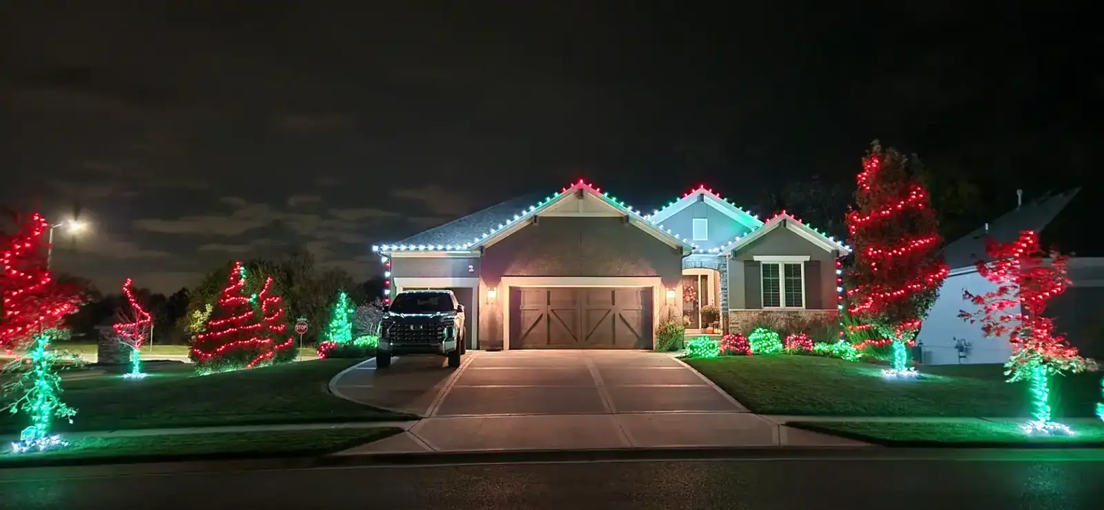 Roofline Christmas lights on a Kansas City home